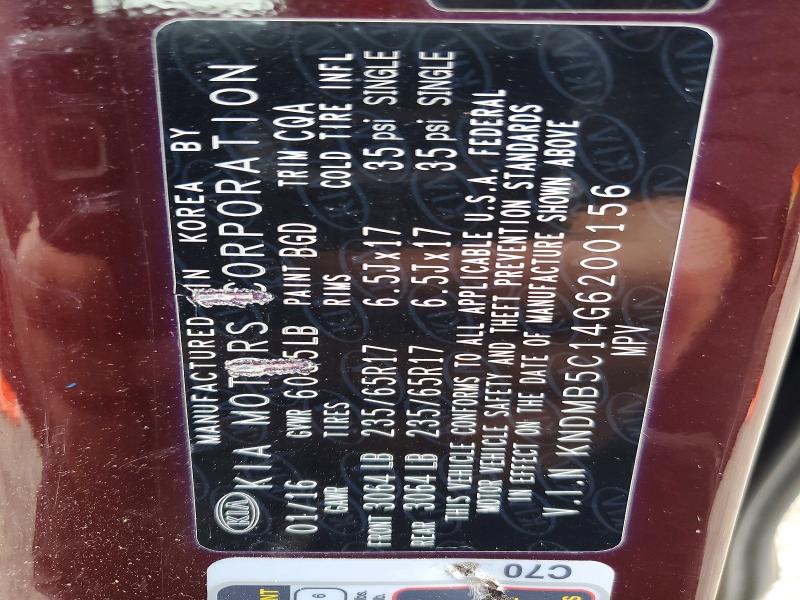 69787646 :رقم المزاد ، KNDMB5C14G6200156 vin ، 2016 Kia Sedona مزاد بيع