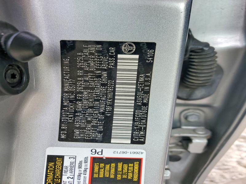 2017 Toyota Camry მანქანა იყიდება აუქციონზე, vin: 4T1BF1FK1HU785232, აუქციონის ნომერი: 70517746