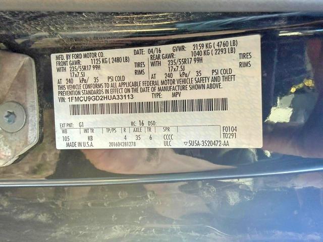 Aukcja sprzedaży 2017 Ford Escape, vin: 1FMCU9GD2HUA33113, numer aukcji: 70828636