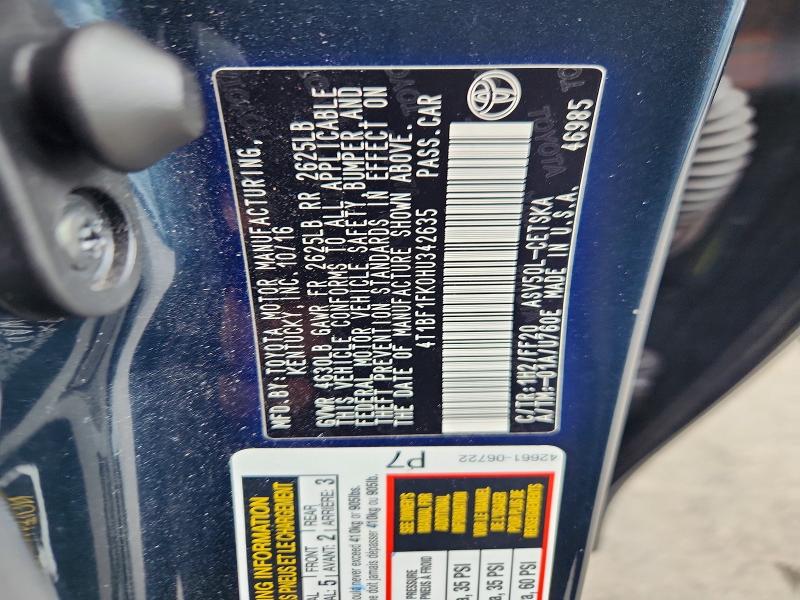 70127706 :رقم المزاد ، 4T1BF1FK0HU342635 vin ، 2017 Toyota Camry مزاد بيع