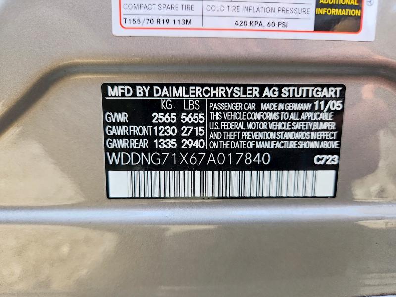 2007 Mercedes-benz S მანქანა იყიდება აუქციონზე, vin: WDDNG71X67A017840, აუქციონის ნომერი: 67845576