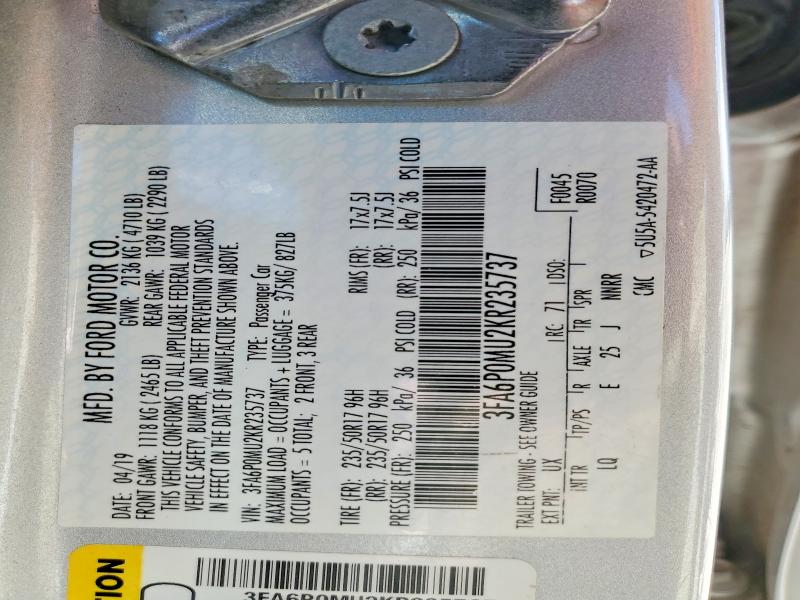 68432586 :رقم المزاد ، 3FA6P0MU2KR235737 vin ، 2019 Ford Fusion مزاد بيع