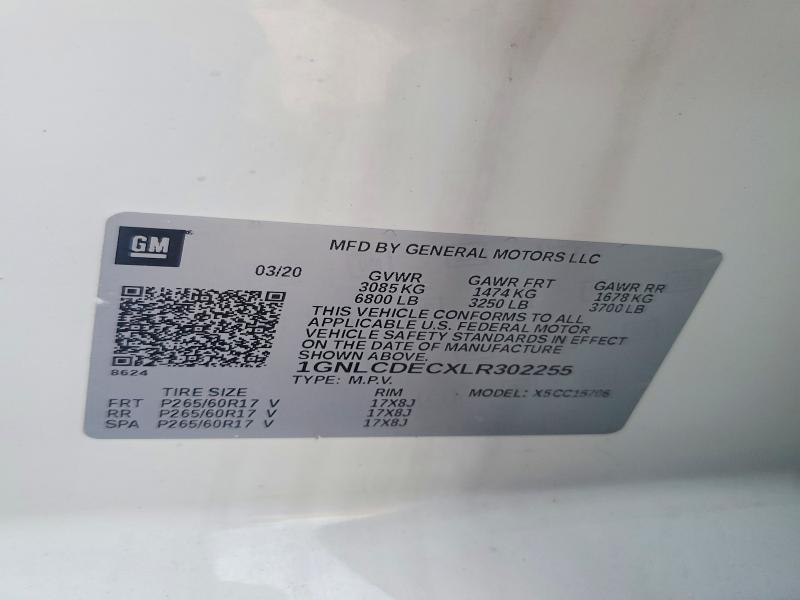 69801566 :رقم المزاد ، 1GNLCDECXLR302255 vin ، 2020 Chevrolet Tahoe مزاد بيع