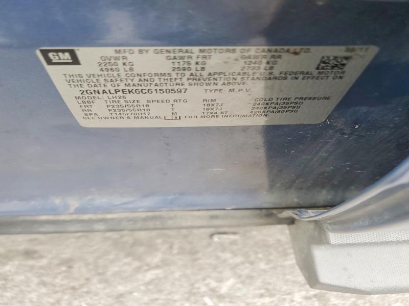 69196446 :رقم المزاد ، 2GNALPEK6C6150597 vin ، 2012 Chevrolet Equinox مزاد بيع