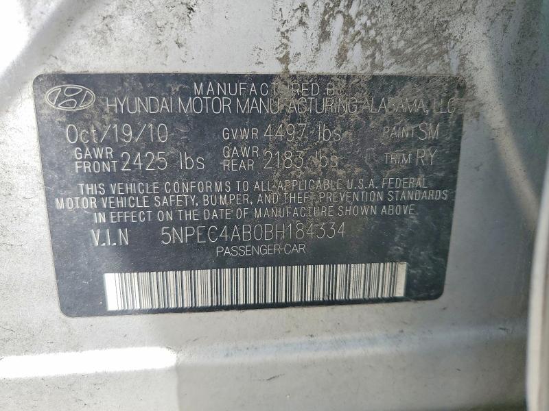 2011 Hyundai Sonata მანქანა იყიდება აუქციონზე, vin: 5NPEC4AB0BH184334, აუქციონის ნომერი: 68053606