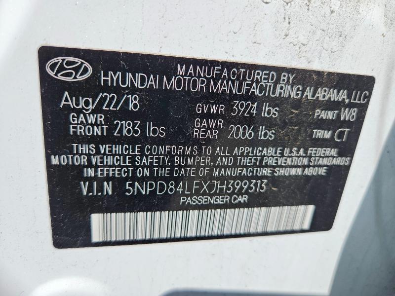 2018 Hyundai Elantra მანქანა იყიდება აუქციონზე, vin: 5NPD84LFXJH399313, აუქციონის ნომერი: 68693666