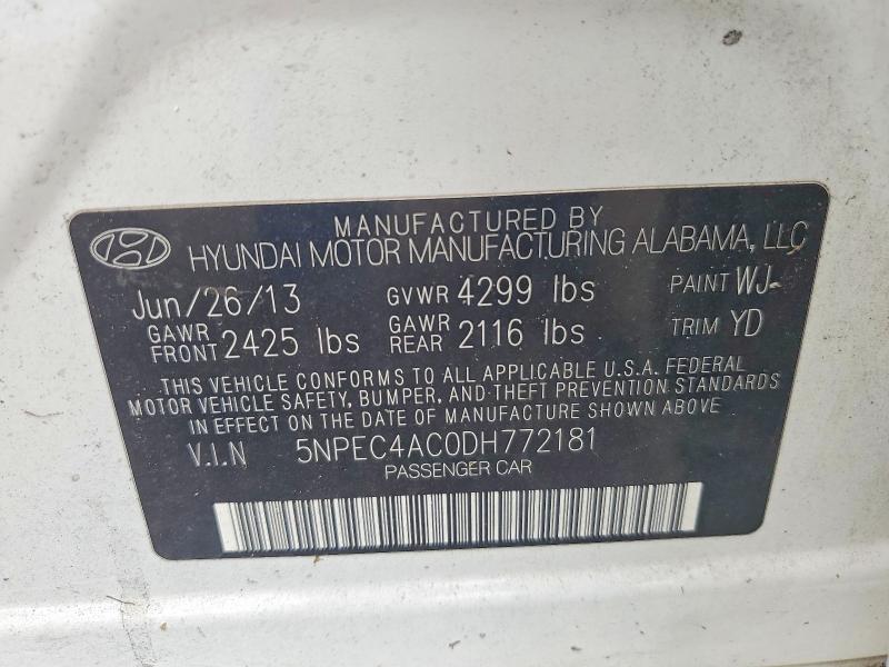 Aukcja sprzedaży 2013 Hyundai Sonata, vin: 5NPEC4AC0DH772181, numer aukcji: 68046366