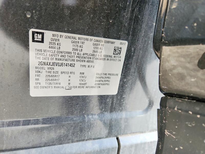 66904756 :رقم المزاد ، 2GNAXJEV0J6141452 vin ، 2018 Chevrolet Equinox مزاد بيع