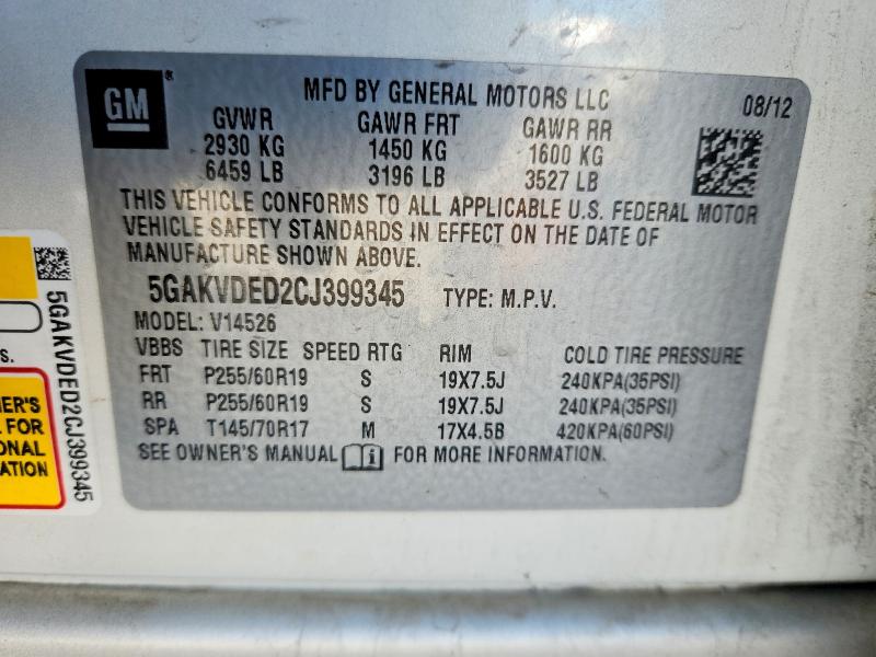 Продажа на аукционе авто 2012 Buick Enclave, vin: 5GAKVDED2CJ399345, номер лота: 67736746