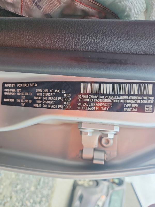 Aukcja sprzedaży 2017 Jeep Renegade, vin: ZACCJBBB0HPF67075, numer aukcji: 69917076
