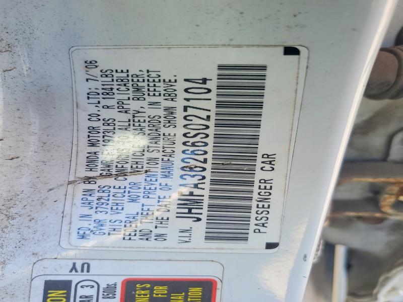 70991086 :رقم المزاد ، JHMFA36266S027104 vin ، 2006 Honda Civic مزاد بيع
