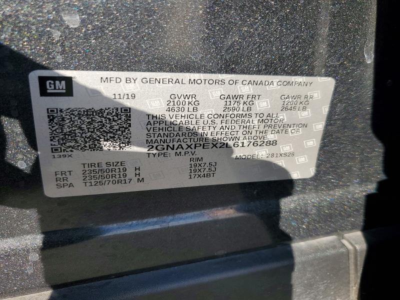 Auction sale of the 2020 Chevrolet Equinox, vin: 2GNAXPEX2L6176288, lot number: 68424056