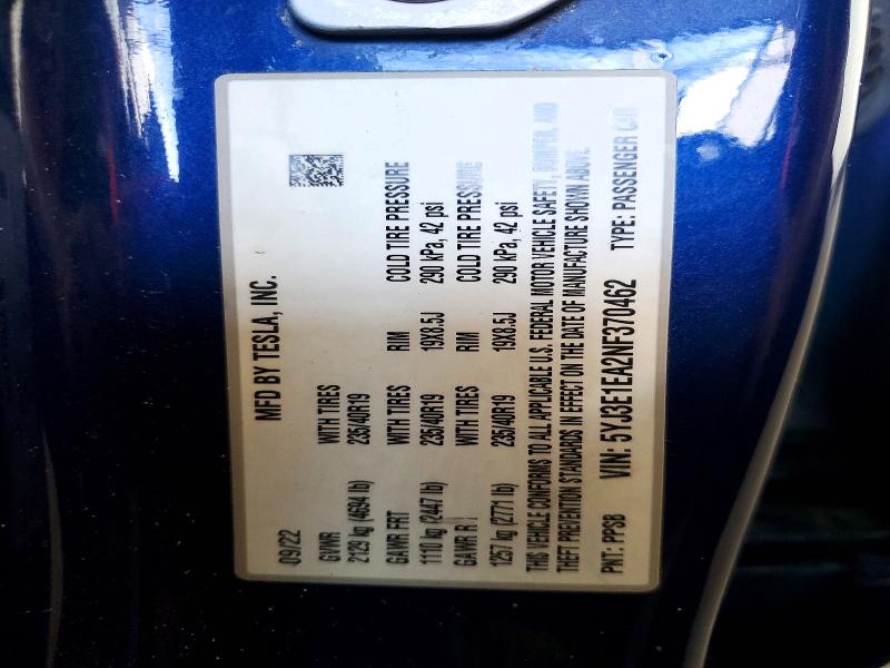 Aukcja sprzedaży 2022 Tesla Model 3, vin: 5YJ3E1EA2NF370462, numer aukcji: 68728866