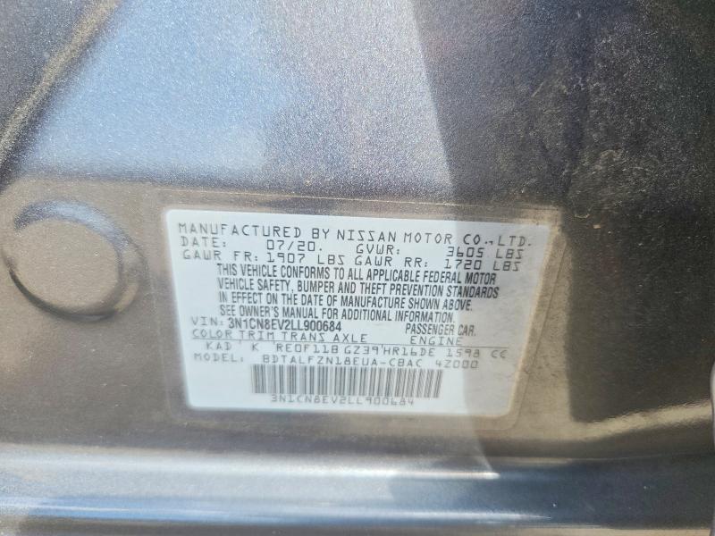 2020 Nissan Versa მანქანა იყიდება აუქციონზე, vin: 3N1CN8EV2LL900684, აუქციონის ნომერი: 68559586