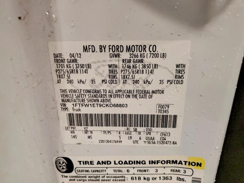 Aukcja sprzedaży 2012 Ford F150, vin: 1FTFW1ET9CKD68803, numer aukcji: 70555616