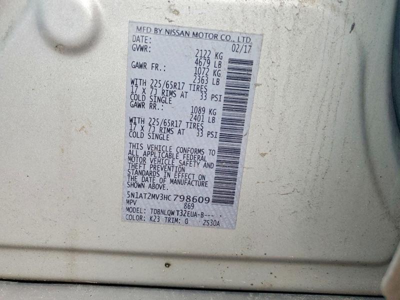 Продажа на аукционе авто 2017 Nissan Rogue, vin: 5N1AT2MV3HC798609, номер лота: 64911056