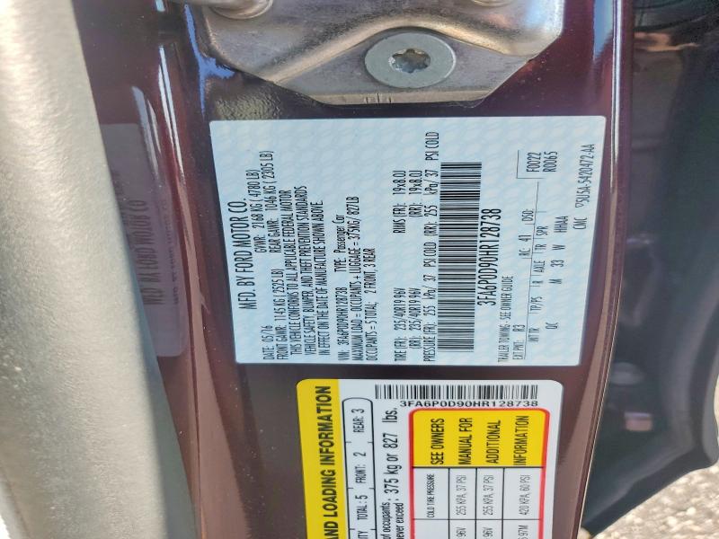 66727206 :رقم المزاد ، 3FA6P0D90HR128738 vin ، 2017 Ford Fusion مزاد بيع