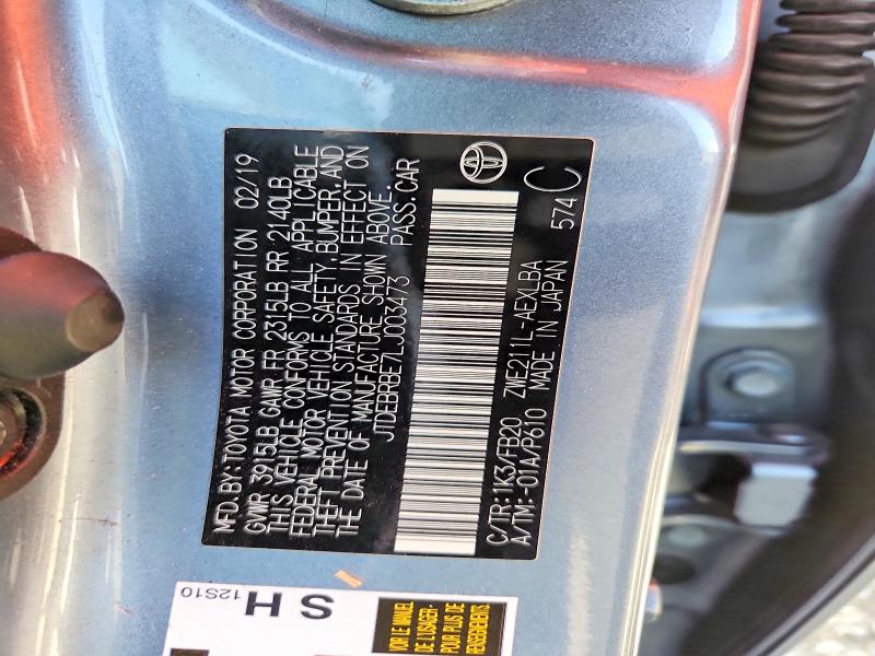 68096506 :رقم المزاد ، JTDEBRBE7LJ003473 vin ، 2020 Toyota Corolla مزاد بيع