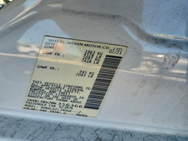 Aukcja sprzedaży 2021 Nissan Altima, vin: 1N4BL4BV2MN356366, numer aukcji: 67720476