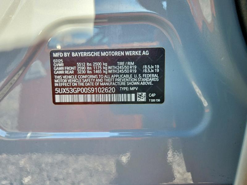2025 Bmw X3 მანქანა იყიდება აუქციონზე, vin: 5UX53GP00S9102620, აუქციონის ნომერი: 67062686