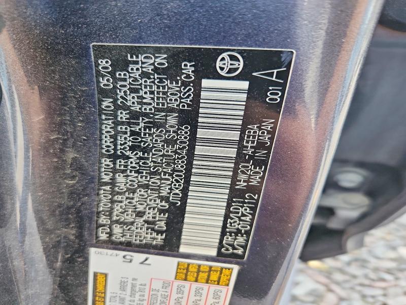 Aukcja sprzedaży 2008 Toyota Prius, vin: JTDKB20U883430886, numer aukcji: 69031156