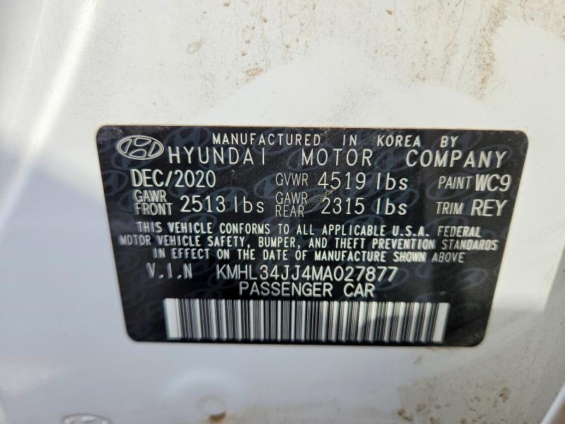 2021 Hyundai Sonata Hybrid მანქანა იყიდება აუქციონზე, vin: KMHL34JJ4MA027877, აუქციონის ნომერი: 68554626