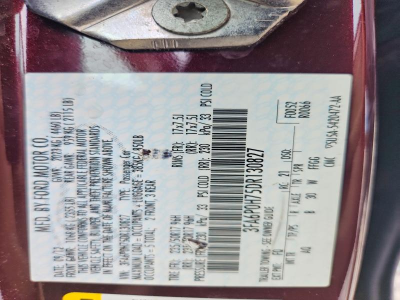 Продаж на аукціоні авто 2013 Ford Fusion, vin: 3FA6P0H75DR130827, номер лоту: 69989726