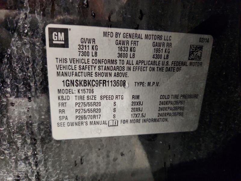 2015 Chevrolet Tahoe მანქანა იყიდება აუქციონზე, vin: 1GNSKBKC9FR113608, აუქციონის ნომერი: 70236216