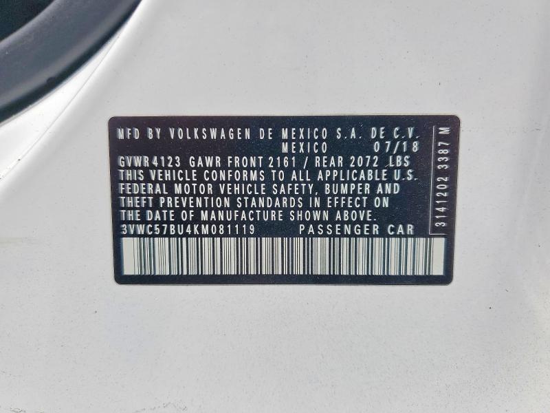 Продажа на аукционе авто 2019 Volkswagen Jetta, vin: 3VWC57BU4KM081119, номер лота: 66140916