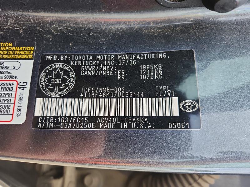 Aukcja sprzedaży 2007 Toyota Camry, vin: 4T1BE46K07U055444, numer aukcji: 67890166