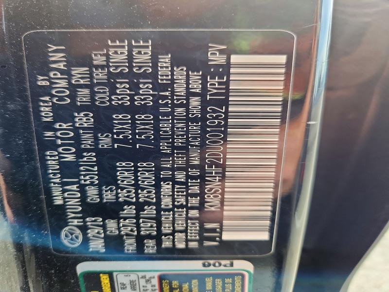 Aukcja sprzedaży 2013 Hyundai Santa Fe, vin: KM8SN4HF2DU001932, numer aukcji: 68767276