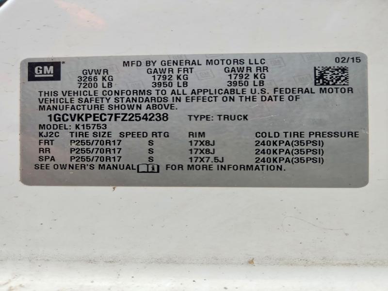70812376 :رقم المزاد ، 1GCVKPEC7FZ254238 vin ، 2015 Chevrolet Silverado مزاد بيع