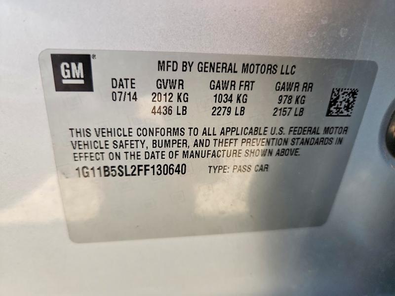 67735006 :رقم المزاد ، 1G11B5SL2FF130640 vin ، 2015 Chevrolet Malibu مزاد بيع