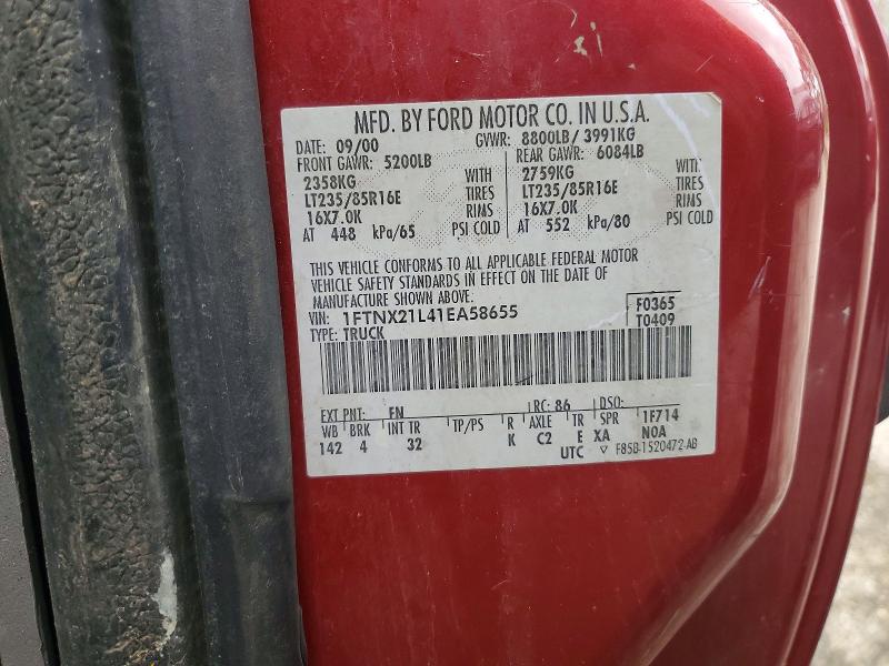 69432176 :رقم المزاد ، 1FTNX21L41EA58655 vin ، 2001 Ford F250 مزاد بيع