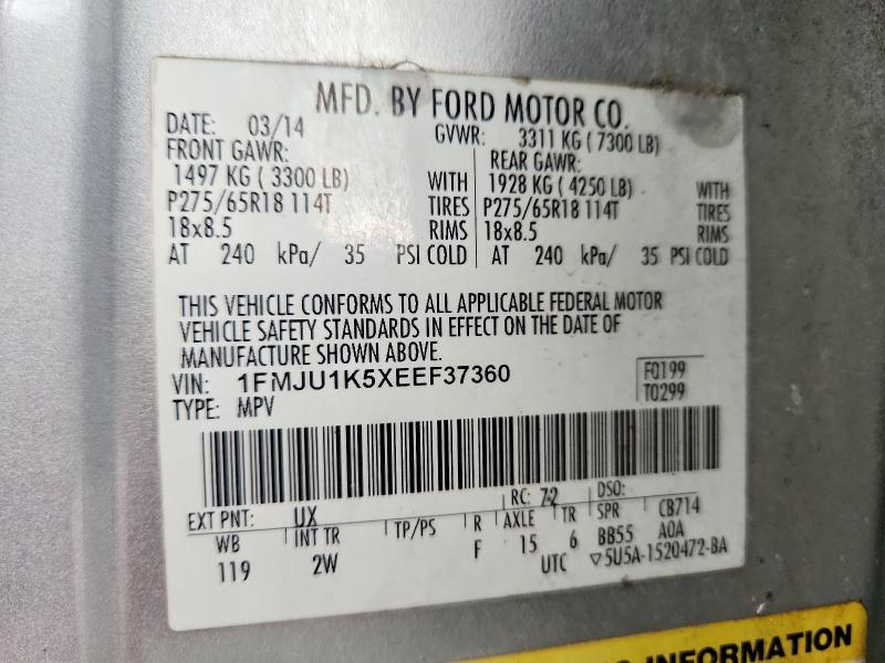 69850206 :رقم المزاد ، 1FMJU1K5XEEF37360 vin ، 2014 Ford Expedition مزاد بيع