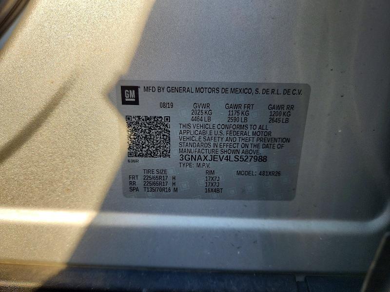 68102396 :رقم المزاد ، 3GNAXJEV4LS527988 vin ، 2020 Chevrolet Equinox مزاد بيع