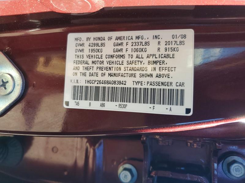 Продажа на аукционе авто 2008 Honda Accord, vin: 1HGCP26468A083942, номер лота: 69421236