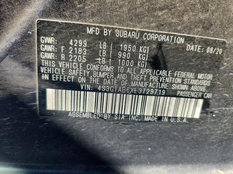 67724236 :رقم المزاد ، 4S3GTAB6XL3729719 vin ، 2020 Subaru Impreza مزاد بيع