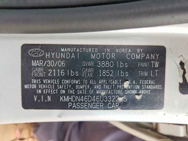 Продажа на аукционе авто 2006 Hyundai Elantra, vin: KMHDN46D46U332265, номер лота: 68788636