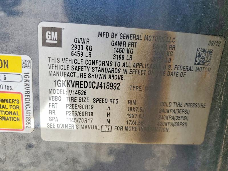 Aukcja sprzedaży 2012 Gmc Acadia, vin: 1GKKVRED0CJ418992, numer aukcji: 68485466