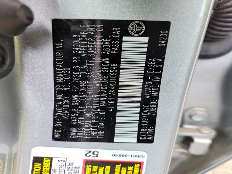Aukcja sprzedaży 2021 Toyota Camry, vin: 4T1G11AK4MU409548, numer aukcji: 69816136