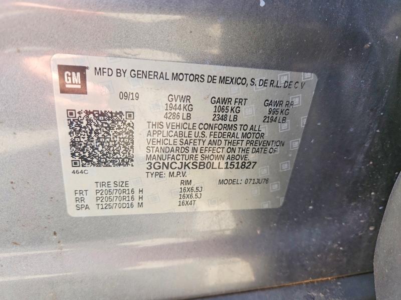 Aukcja sprzedaży 2020 Chevrolet Trax, vin: 3GNCJKSB0LL151827, numer aukcji: 69225076