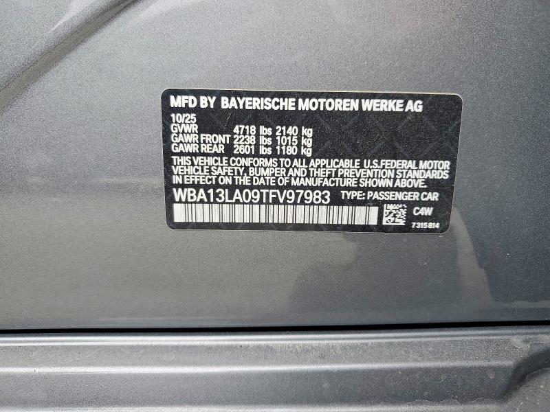 2026 Bmw 330i მანქანა იყიდება აუქციონზე, vin: WBA13LA09TFV97983, აუქციონის ნომერი: 69307066