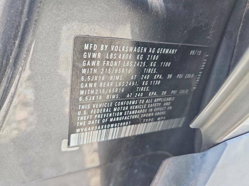 Aukcja sprzedaży 2013 Volkswagen Tiguan, vin: WVGAV3AX5DW620991, numer aukcji: 68739226