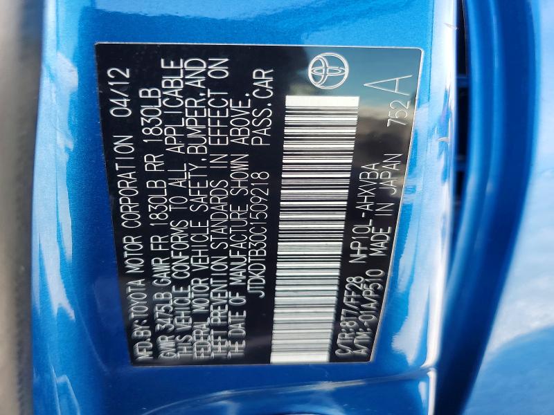 Aukcja sprzedaży 2012 Toyota Prius C, vin: JTDKDTB30C1509218, numer aukcji: 68551646