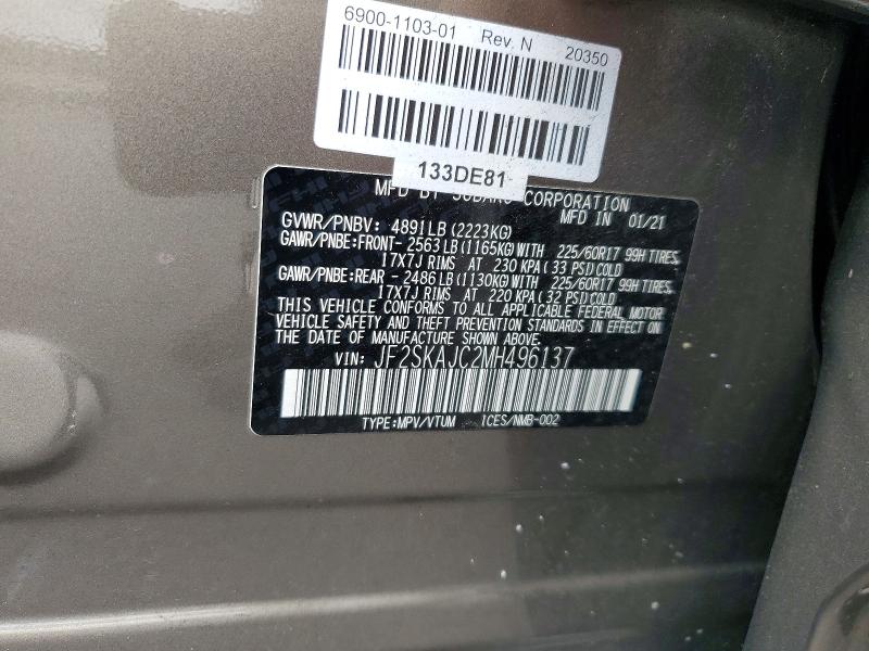 Aukcja sprzedaży 2021 Subaru Forester, vin: JF2SKAJC2MH496137, numer aukcji: 67214526