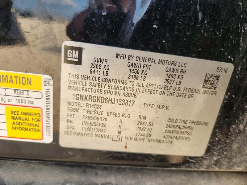 70526616 :رقم المزاد ، 1GNKRGKD6HJ133317 vin ، 2017 Chevrolet Traverse مزاد بيع