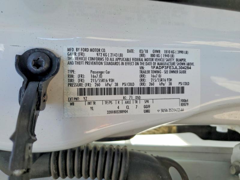 2018 Ford Focus მანქანა იყიდება აუქციონზე, vin: 1FADP3FE3JL304284, აუქციონის ნომერი: 69987606