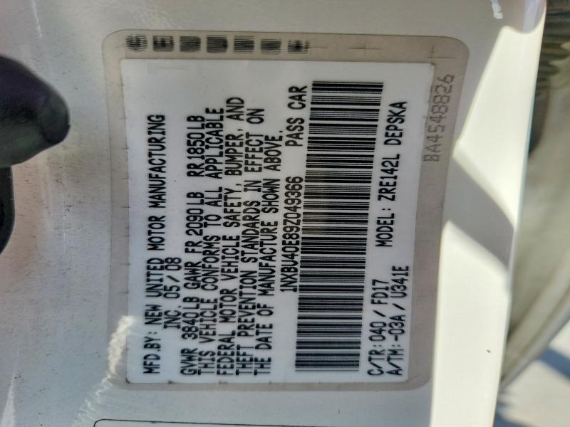 68180606 :رقم المزاد ، 1NXBU40E89Z049366 vin ، 2009 Toyota Corolla مزاد بيع