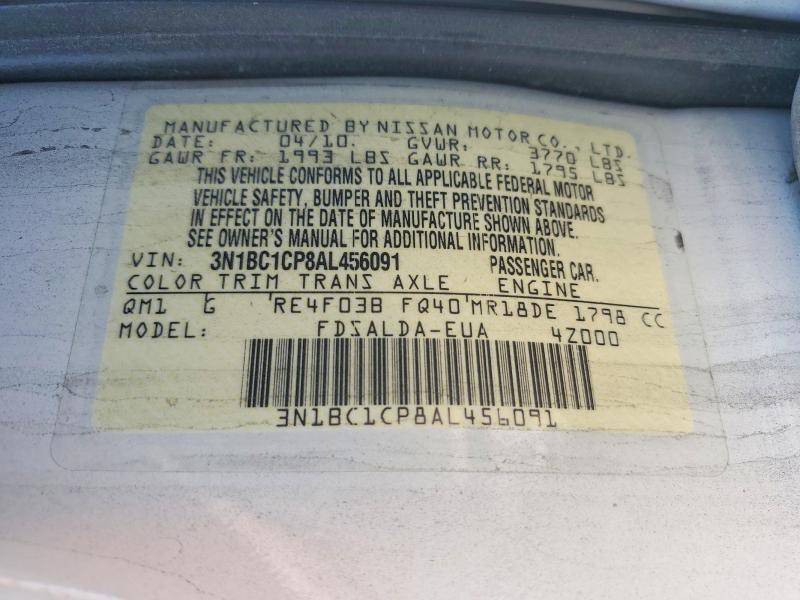 69954386 :رقم المزاد ، 3N1BC1CP8AL456091 vin ، 2010 Nissan Versa مزاد بيع